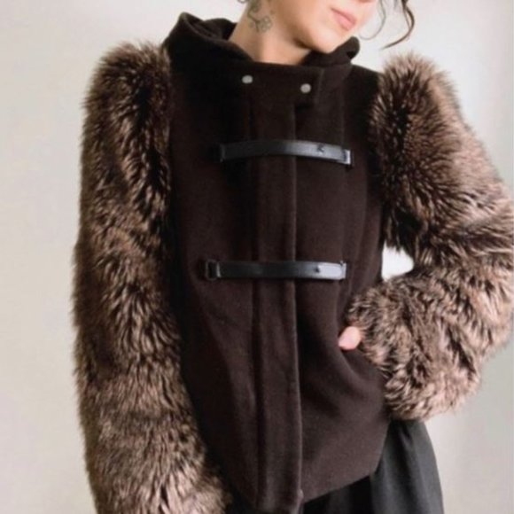 Anthropologie Jackets & Blazers - {anthro} LEIFSDOTTIR Harlow Hooded Fur Sleeve Coat